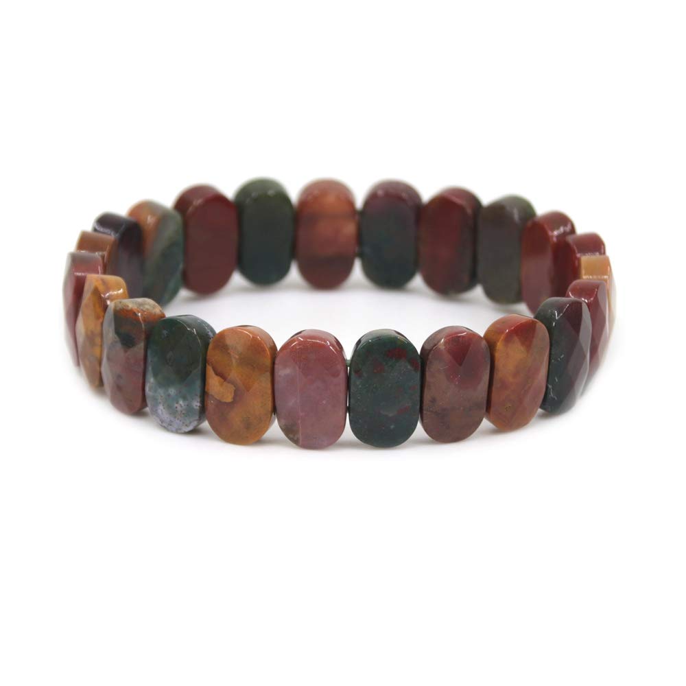 CHENYUE Natural Red Geliotrope Bloodstone Jasper Gemstone 14mm Faceted Oval Beads Stretch Bracelet 7.5 Inch Unisex — image 1