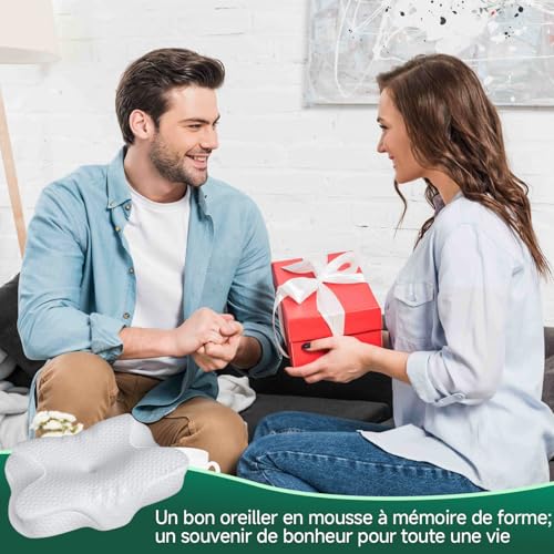 TESQ Ergonomic 2-in-1 Cervical Pillow in Memory Shape Pillow, Superior Comfort for Side and Back Sleepers, Adjustable Height, 50% Nylon 50% Washable Polyester, 60 x 40 x 9/12 cm