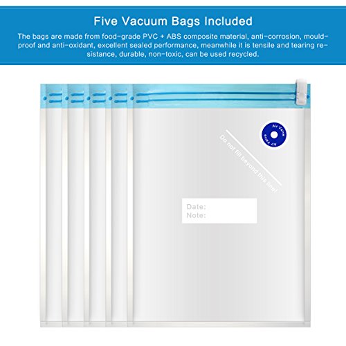 Mini Food Vacuum Sealer, DDSKY Household Preservation Automatic Vacuum Machine USB Rechargeable Vacuum Sealing System with 5 Reusable Packing Bags, Blue