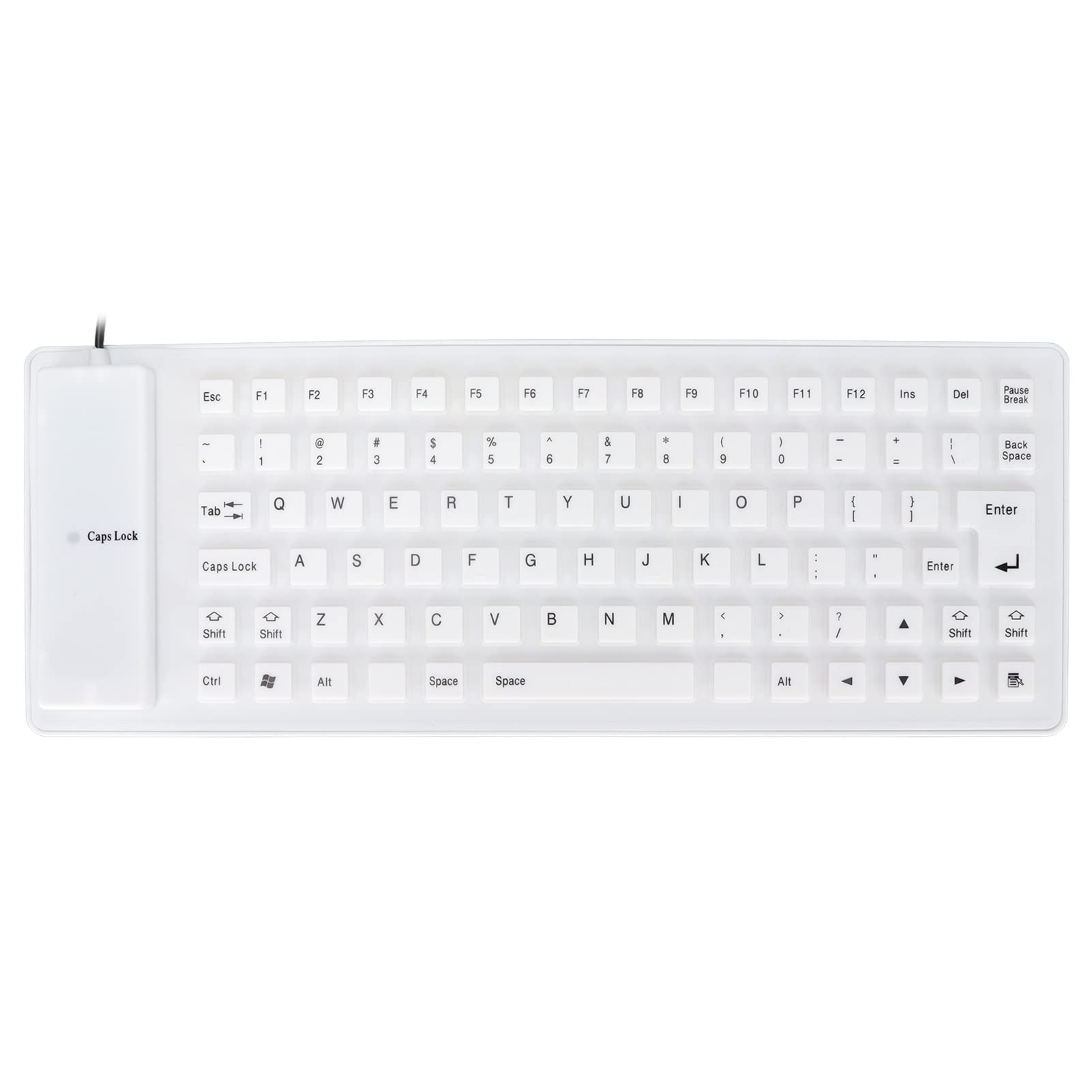 Dioche Foldable Silicone Keyboard, USB Wired, QWERTY Layout, 85 Keys, Waterproof, Dustproof, Silent, Portable, Rollable, Modern Style, White, Compatible with Laptop, Desktop Computer, Tablet