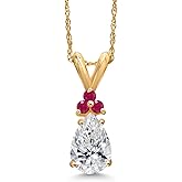 Gem Stone King 14K Yellow Gold DEF Lab Grown Diamond and Red Ruby Pendant Necklace for Women | 0.82 Cttw | Gemstone April Birthstone | Pear Shape 8X5MM | With 18 Inch Chain