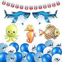 ETLEE Shark Birthday Party Decoration - Giant Sea Animals Balloons & Happy Birthday Banner & Latex Balloons for Ocean Theme Birthday Party Decorations