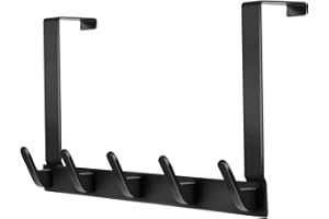 Qbily Over The Door Hooks 1 Pack, Over The Door Coat Hanger Heavy Duty, Bathroom Over The Door Towel Rack with 7in Extended Hanging Arm and Install Accessories（Matte Black）