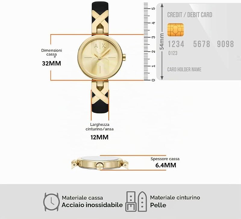 Orologio Donna, Movimento al Quarzo Due Lancette e Cassa 32 mm con cinturino in acciaio inossidabile