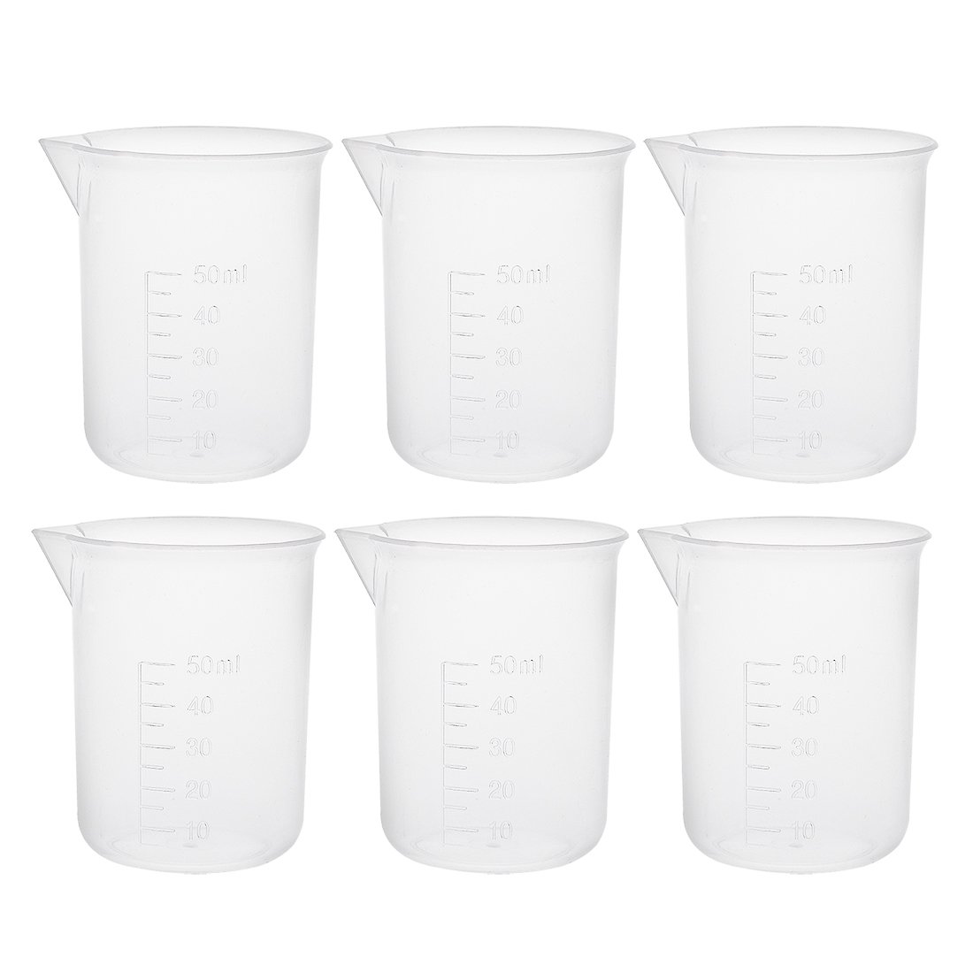 sourcing map Measuring Cups 50ml PP Plastic Graduated Beaker Transparent for Lab Kitchen liquids 6pcs