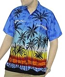 La Leela Hawaiian Shirt For Men Short Sleeve Front-Pocket ALOHA Palm Tree Blues