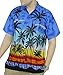 La Leela Hawaiian Shirt For Men Short Sleeve Front-Pocket ALOHA Palm Tree Blues