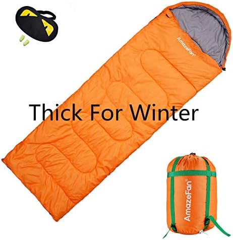Mummy Sleeping Bag, AmazeFan-300&200 GSM Filling Keep Warm & Breathable, 210T&190T Polyester Taffo Tear Resistance Best Ideal For Camping, Hiking-Includes Waterproof Compression Portable Carry Bag