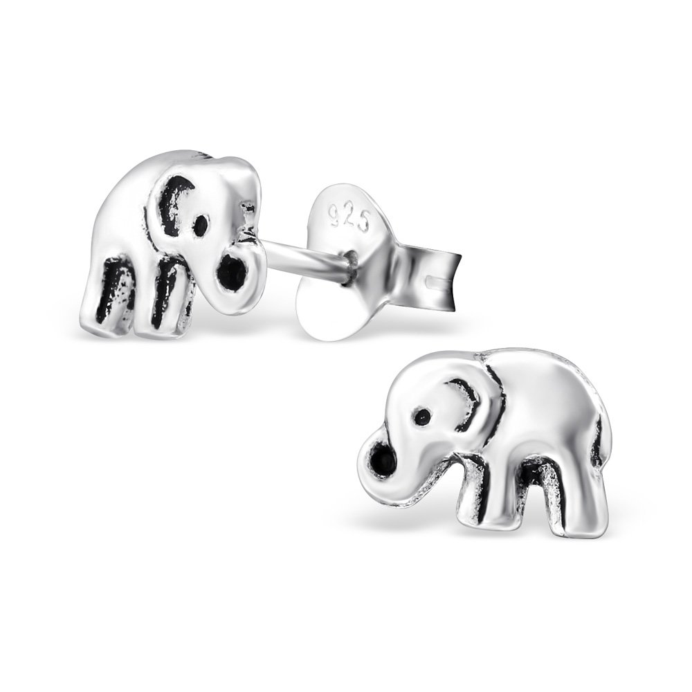Tiny Elephant Earrings - Oxidised Sterling Silver