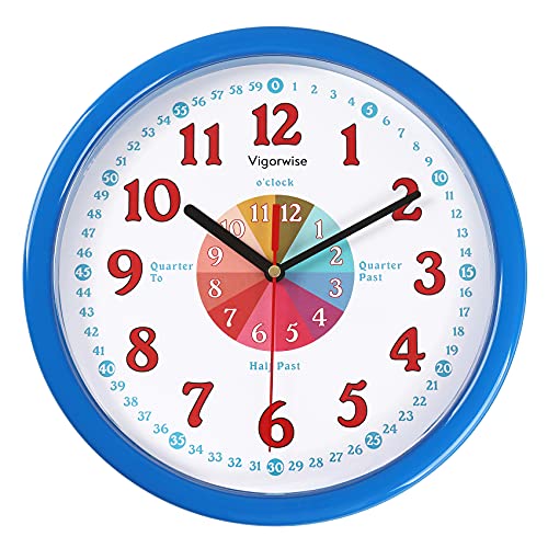 Vigorwise Telling Time Teaching Clock for Kid & Parents, 10 Inch Education Wall Clock for