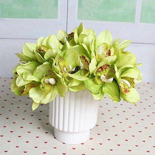UHBGT Simulation Cymbidium Orchid Artificial Flower Bouquet For Wedding Bridal Bouquet Home Party Decor 6pcs/bouquet(Green)