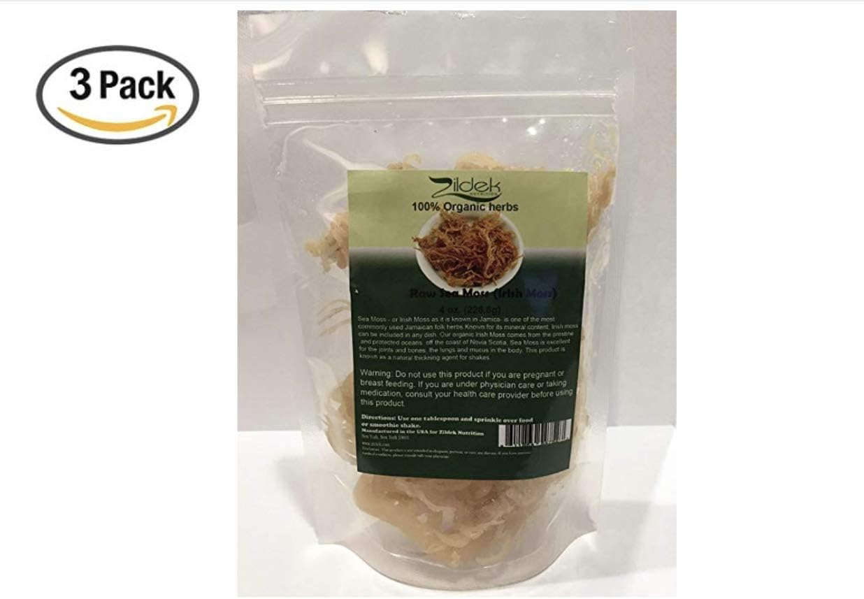 Raw Irish Moss Wild Crafted Sea Moss 4 oz (3 Pack)