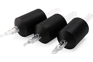 BISIBITA2 VORTEX 1.25-inch Soft Silicone Black Disposable Tattoo Tube Grips with Clear Long Tips 15pcs (5R)