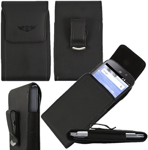 Phone case for Straight Talk ZTE Prepaid Stratos LTE Z819C Smartphone, Black Leather Carrying Pouch Case with Belt Clip