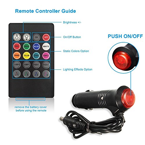 Car LED Interior Decorative Strip Lights, DC 12V (72 LEDs) Multicolor Music Active Car Strip Lights Under Dash Lighting Kit with Sound Active Function and Wireless Remote Control - Thumbnail 6
