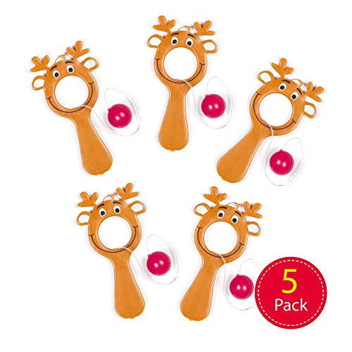 Baker Ross Mini Reindeer Bat & Ball Games Value Pack - Christmas Novelty Toys for Kids, Perfect Party, Loot , Prize Bag or Stocking Filler (Pack of 5)