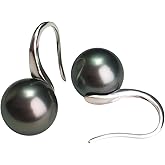 NONNYL Gift for Wife Tahitian Black&Freshwater Cultured-Pearl-Earrings-Gifts for Women- Wedding Birthday Anniversary-Mom Her Mothers Day Valentines Day Christmas-18K Gold Plated Sterling Silver Pearl Dangle Earring Fine Jewelry