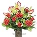 Ruby's Silk Flowers Red Rose and Cream/Red Calla Lily Mix Artificial Bouquet, Featuring The Stay-in-The-Vase Design(c) Flower Holder (SM1218)