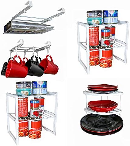 5 Pieces Cabinet Organizer Set - 1 Undershelf Placemat and Wrap Holder, 1 Undershelf Mug Rack, 2 Double Cabinet Shelf, 1 Corner Plate Rack