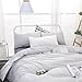 Wake In Cloud - Striped Cotton Duvet Cover Set, Ticking Stripe Pinstripe Farmhouse, 100% Cotton Bedding Set, 3 Pieces, Gray White, Full Size