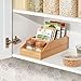 mDesign Bamboo Wood Food Storage Bin with Divided 3 Compartments and Sloped Front for Kitchen Cabinet, Pantry, Shelf to Organize Seasoning Packets, Powder Mixes, Spices, Snacks - Natural