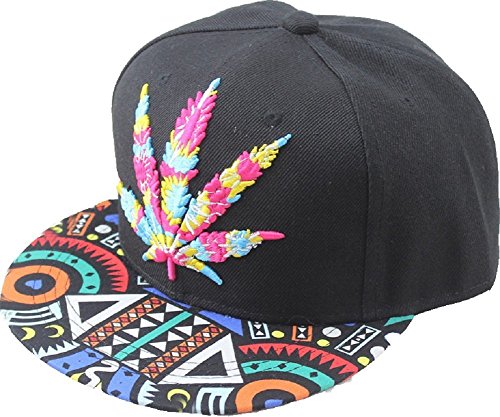 Unisex Leaves Embroidered Adjustable Strapback Dad Hat Baseball Cap (Black-Leaves)