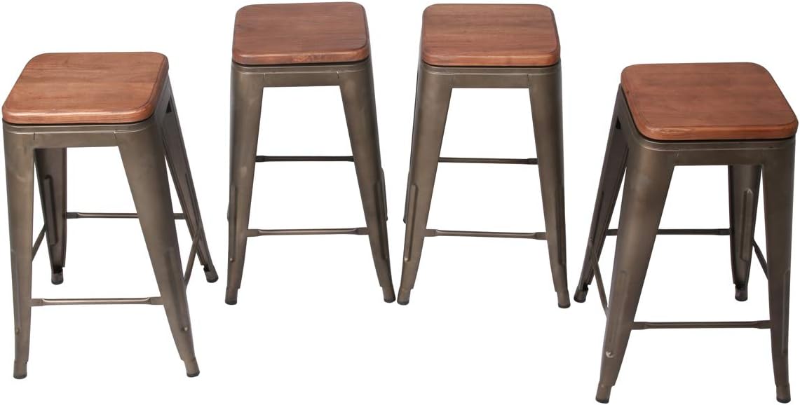 Changjie Furniture 26 Inch Swivel Metal Bar Stool Stack-able for Indoor-Outdoor Kitchen Counter Barstools Set of 4 (26 inch, Swivel Rusty Wooden)