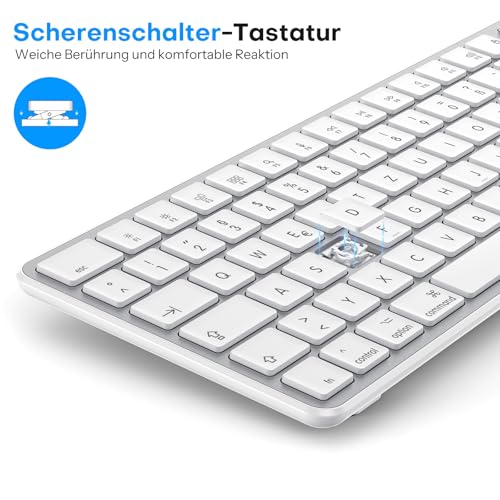 OMOTON Mac Keyboard Mouse Set Wireless for MacBook Air/Pro/iMac/iMac Pro/Mac Mini, Bluetooth Wireless Keyboard QWERTZ with Mouse, Rechargeable, Multi-Device, Ergonomic, Quiet Typing, German Layout