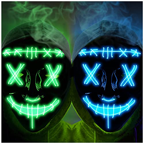 Halloween Scary Mask LED Mask LED Purge Mask [2PACK] LED Light Up 