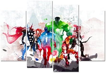 LMPTART(TM 48x32 Inches Colorful Watercolor Print The Avengers Movie Poster Picture for Kids Children Wall Decor Modern Home Decor Wall Art Print Framed Painting On Canvas Art Ready to Hang Wall