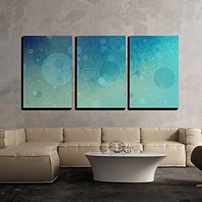 3 Piece Canvas Wall Art - Cool Blue Background with Yellow Lighting and Soft Floating Bubbles - Modern Home Art Stretched and Framed Ready to Hang - 16"x24"x3 Panels