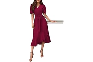 ZADORN Summer Dresses for Women 2024 Women's Formal Wear, Wedding Guest Dresses Ruffle V Neck Tie Waist Ruched