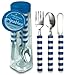 Pencil Grip Gripable Comfortable Cutlery, Fork, Knife, Spoon with Gripable Handles, Blue and White Handles, TPG-640B