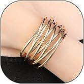 Rrdaily Multi Layered Gold Coil Opening Bracelets, Stacked Interwoven Geometric Metal Lines Bracelets, Vintage Statement Jewelry Gifts for Women Teen Girls