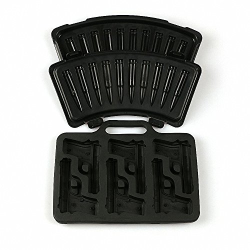2-Pack Handgun and Bullet Ice Cube Trays Set - MoldFun Cool TPR Pistol and AK47 Bullet Maker Molds for Whiskey Cocktails Ice Cubes, Chocolates, Jello Shots