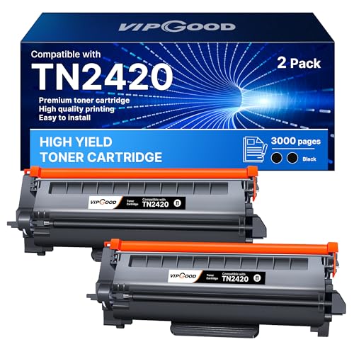VIPGOOD TN2420 TN2410 Toner with Chip Compatible for Brother TN 2420 TN-2410 for MFC-L2710DW MFC-L2710DN L2730DW L2750DW DCP-L2510D L2530DW HL-L2375DW L2310D L2350DW L2330DW 70DN (Black, 2-pack