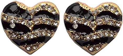 Yves Renaud 0.5 Inches Heart Stud Earrings - Black Enamel with Crystal - Fashion Jewelry for Women