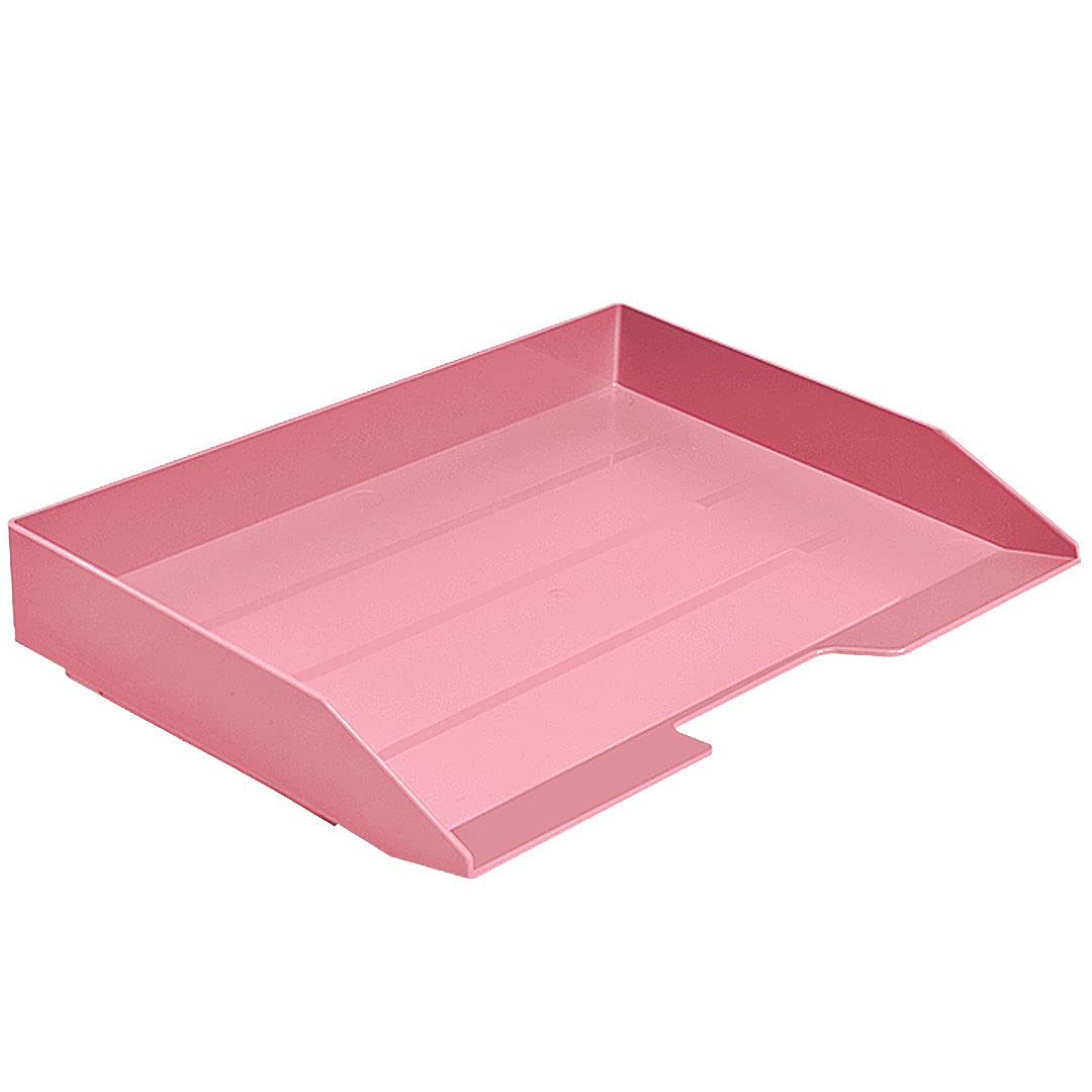 Acrimet Stackable Letter Tray Single Side Load, Plastic, Desktop File Organizer (Solid Pink Color) (1 Unit)