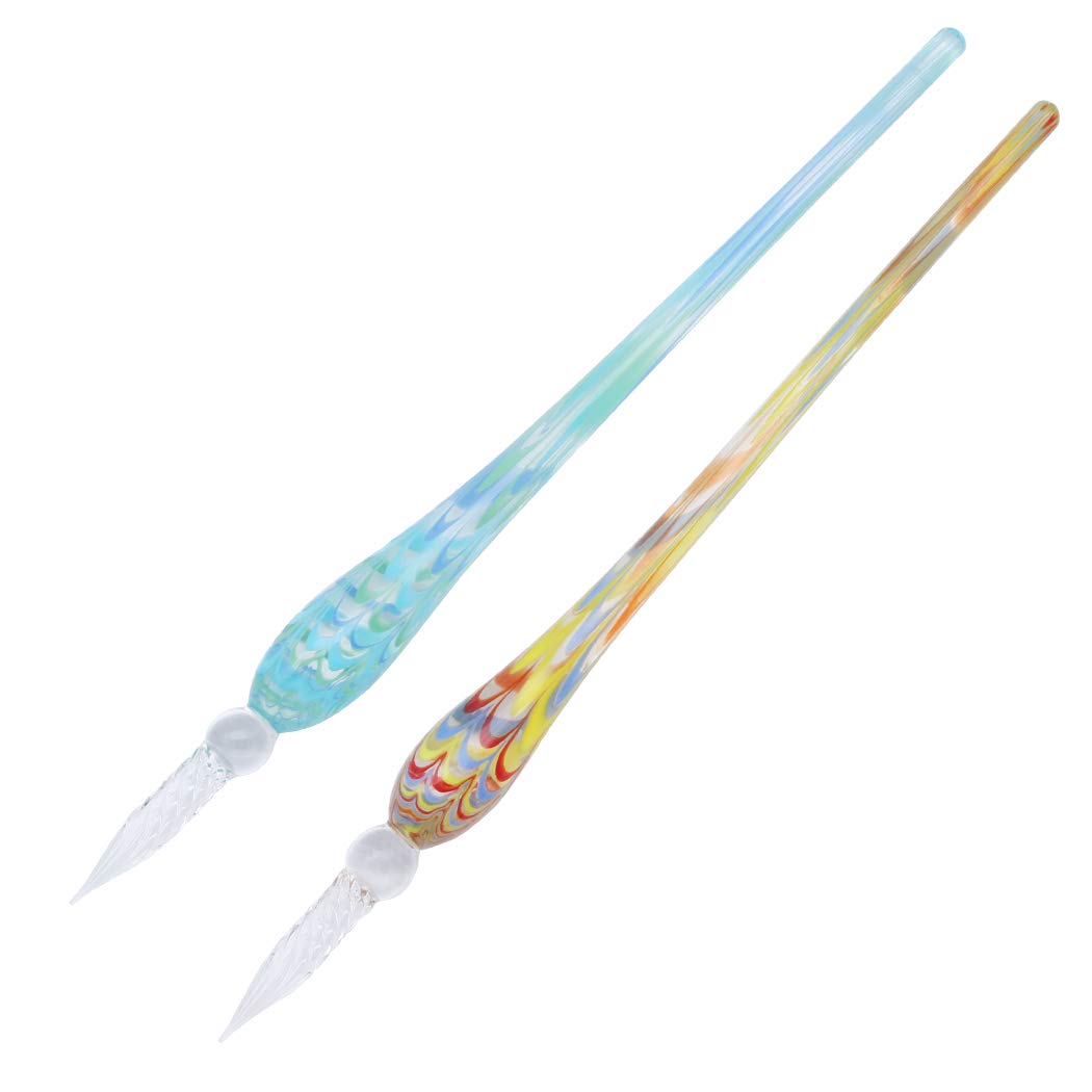 Gullor 2 Pieces Glass Dip Pen Vintage Handmade Glass Signature Pen - Multicolored A