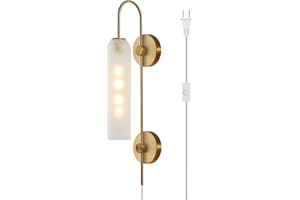 BOKT Mid Century Modern Plug in Wall Sconces Indoor Long Brushed Gold Milk White Glass Sconces Wall Lighting Single Wall Scon