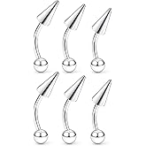 Hnxnskt Angel Bites Piercing Jewelry Surgical Steel Vertical Labret Lip Jewelry 16G Snake Bites Piercing Jewelry Curved Barbell Long Spike Eyebrow Rings for Women Men Bar Length 6mm/8mm/10mm