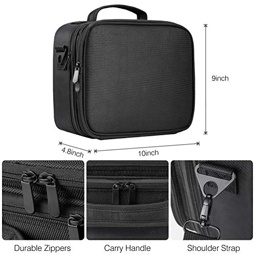 Kootek 2-Layers Travel Makeup Bag, Portable Train Cosmetic Case Organizer with Mirror Shoulder Strap Adjustable Dividers for Cosmetics Makeup Brushes Toiletry Jewelry Digital Accessories