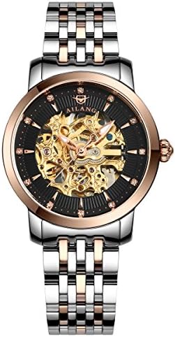 AILANG Women's Hollow Skeleton Machine Automatic Stainless Steel Watch AL-6813L (Gold / Black)