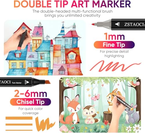 Alcohol Markers Colors, 262 Colors Double Tip Art with Carrying Case, Illustration and Hand Lettering, Non Toxic and Quick Dry, Kids Family Art Painting, Students Gift