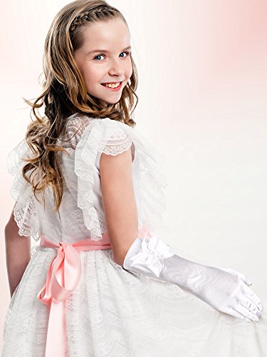 image for Sumind Girls Satin Gloves Kids Size Formal Gloves Bow Knot Pearl Glove