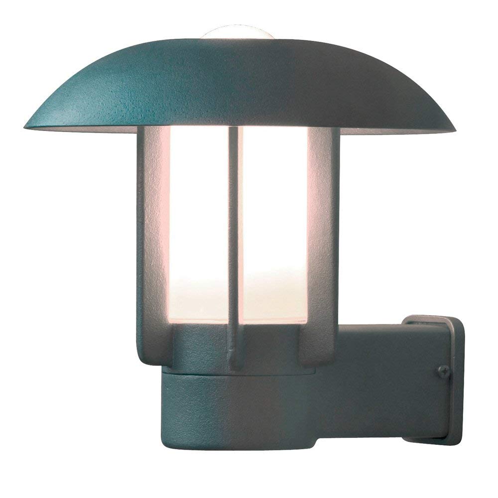 Konstsmide Handmade Outdoor Wall Lights Mains Powered/Heimdal Lantern/1 x 60 W E27 Max Wall Lamp/Opal Coloured Glass Globe/Solid Aluminium/IP44/Grey Outside Light