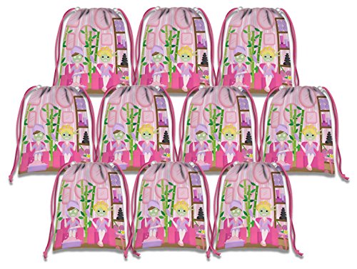 Spa Salon Drawstring Bags Kids Birthday Party Supplies Favor Bags 10 Pack - Thumbnail 2