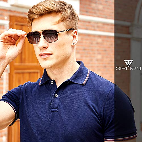 SIPLION Herren Sonnenbrille UV400 Schutz Polarisierte Sonnenbrille Fahrerbrille Rechteckige Metall Rahmen – Bild 3