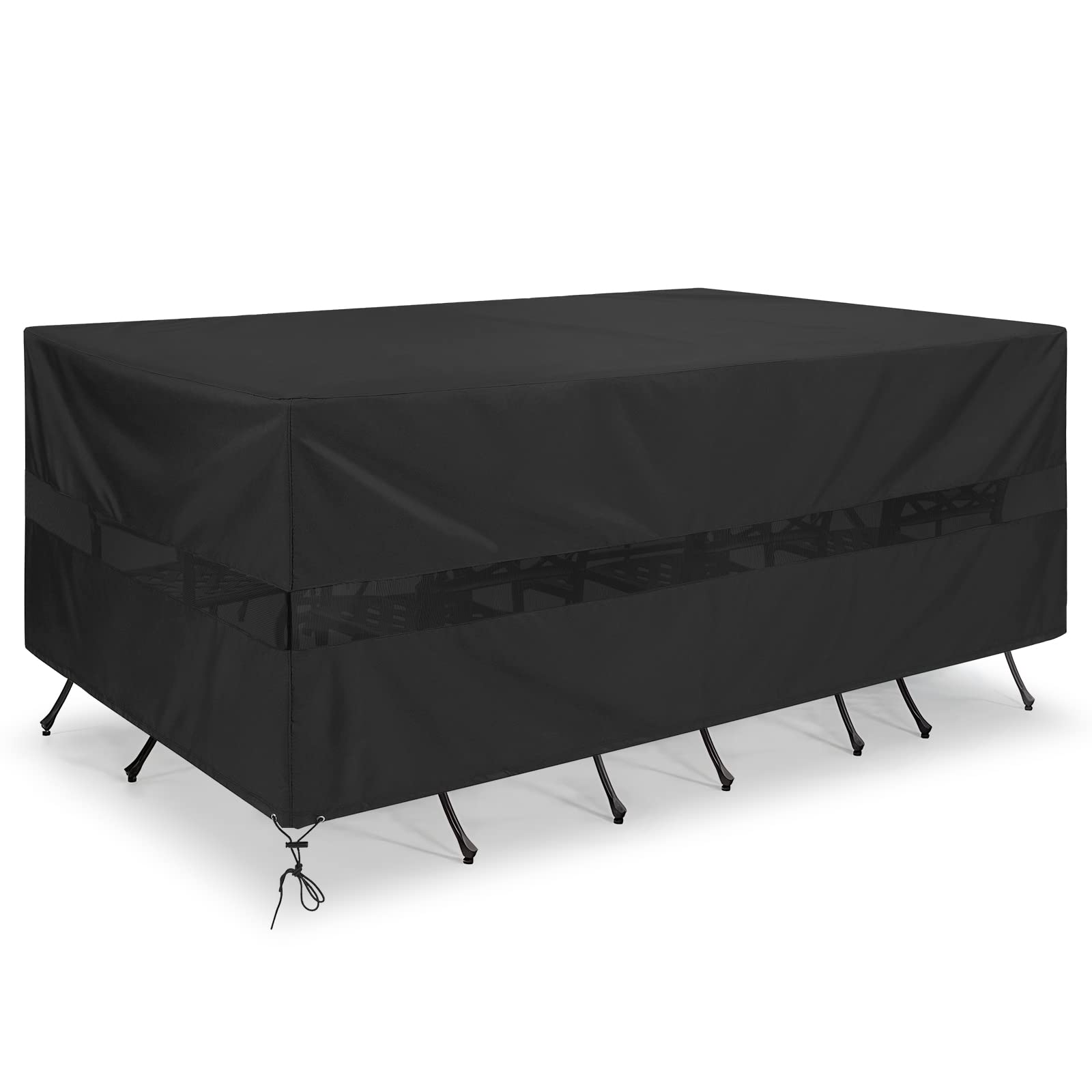 Photo 1 of SunPatio Patio Furniture Covers Waterproof, Rectangular Table and Chairs Set Cover, Outdoor Furniture Set Cover with Drawstrings and Taped Seams, All Weather Protection, 90"W x 60"D x 30"H, Black