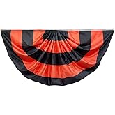 3x6 Ft Fall Pleated Fan Flag Bunting for Outside Garden, Halloween Half Fan Banner Flag with Brass Grommets for Harvest Indoor Outdoor Yard Decorations (Black)